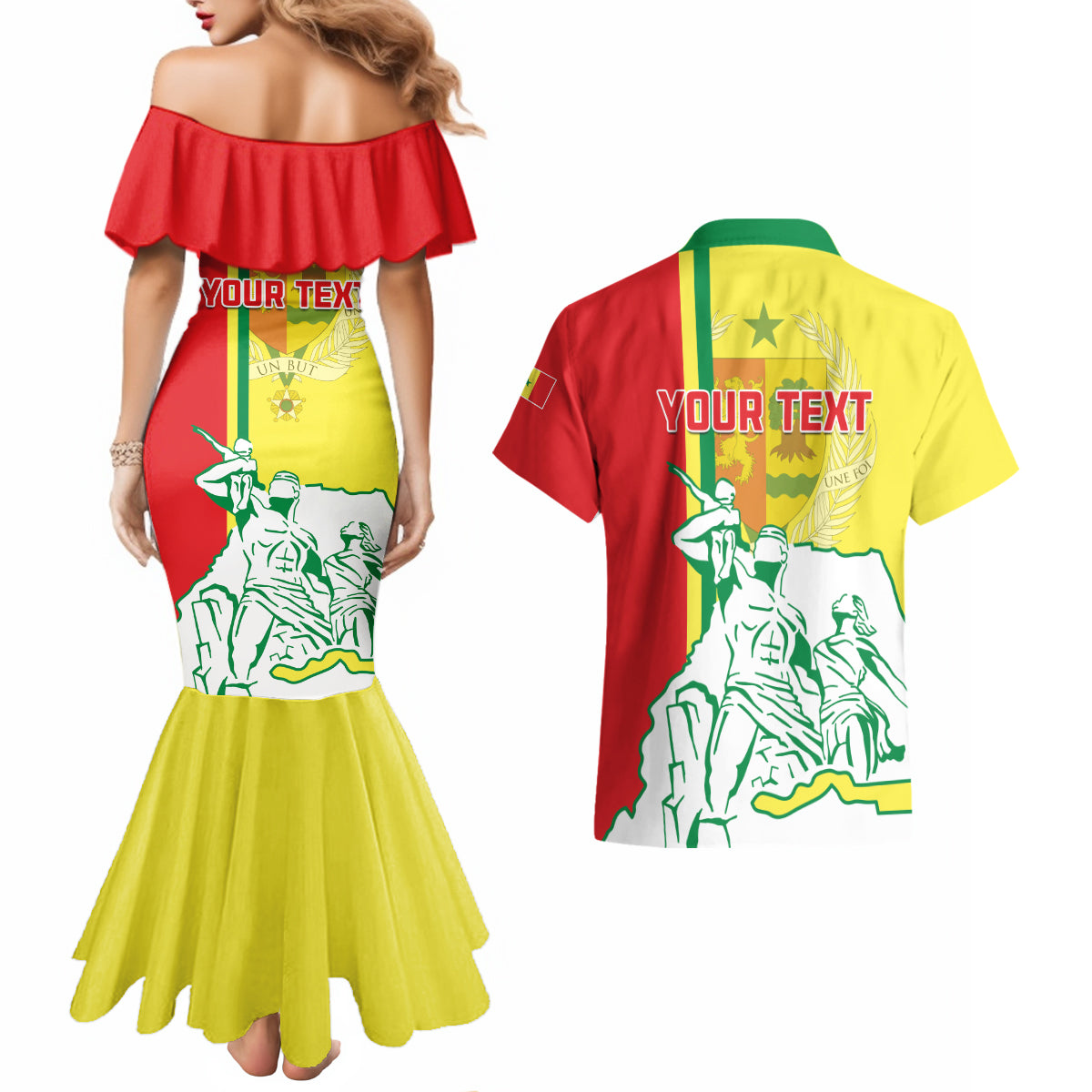 Senegal Independence Day Couples Matching Mermaid Dress and Hawaiian Shirt Un Peuple Un But Une Foi 64th Anniversary - Wonder Print Shop
