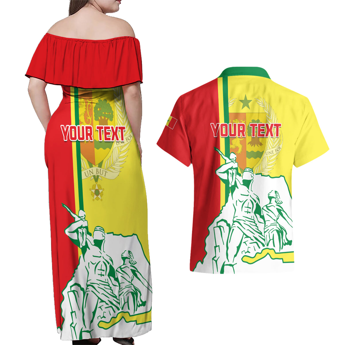 Senegal Independence Day Couples Matching Off Shoulder Maxi Dress and Hawaiian Shirt Un Peuple Un But Une Foi 64th Anniversary - Wonder Print Shop