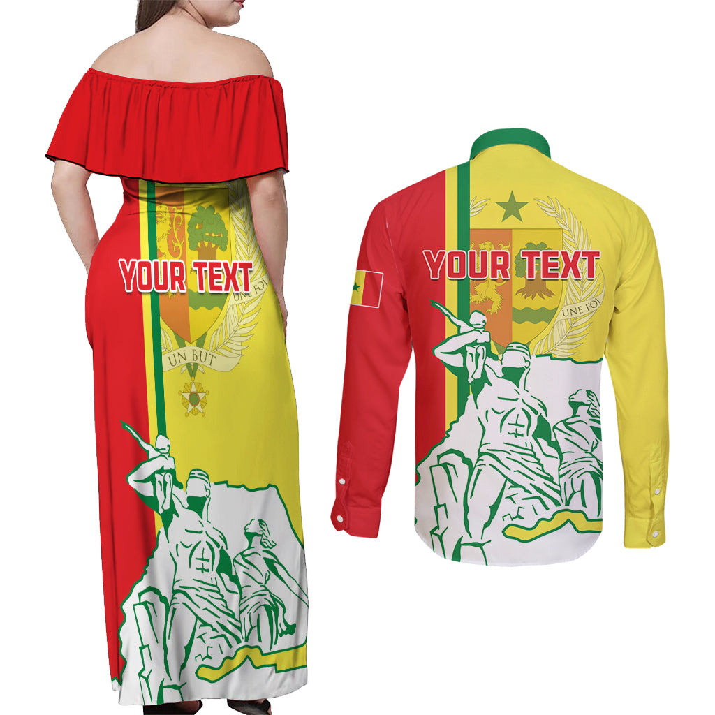 Senegal Independence Day Couples Matching Off Shoulder Maxi Dress and Long Sleeve Button Shirt Un Peuple Un But Une Foi 64th Anniversary - Wonder Print Shop