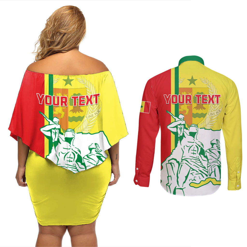 Senegal Independence Day Couples Matching Off Shoulder Short Dress and Long Sleeve Button Shirt Un Peuple Un But Une Foi 64th Anniversary - Wonder Print Shop