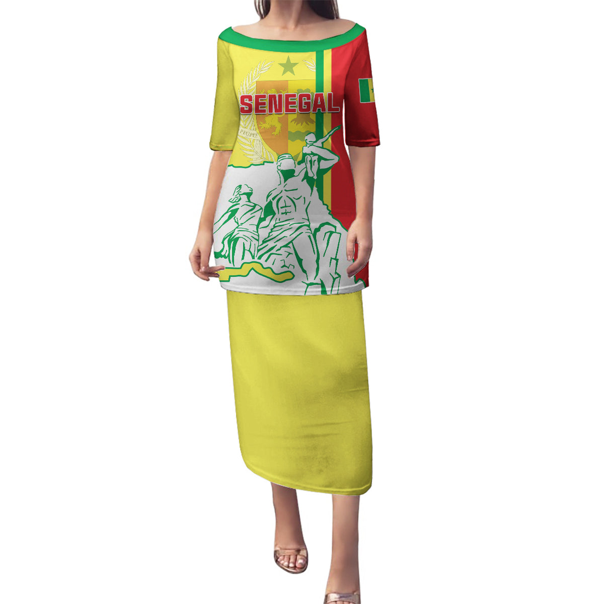 Senegal Independence Day Family Matching Puletasi and Hawaiian Shirt Un Peuple Un But Une Foi 64th Anniversary - Wonder Print Shop