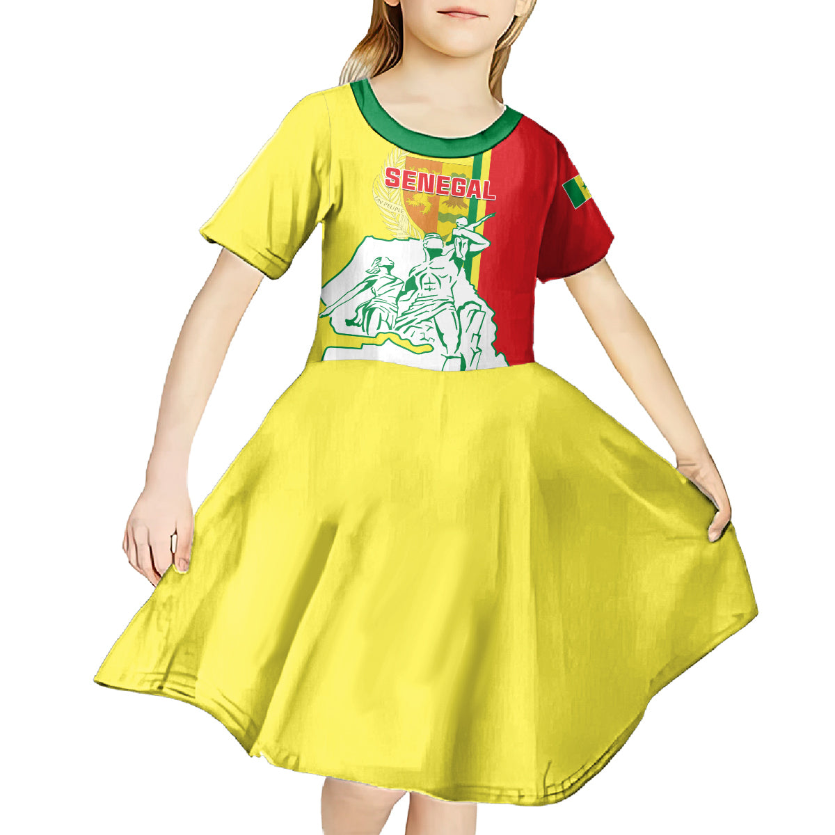 Senegal Independence Day Kid Short Sleeve Dress Un Peuple Un But Une Foi 64th Anniversary - Wonder Print Shop