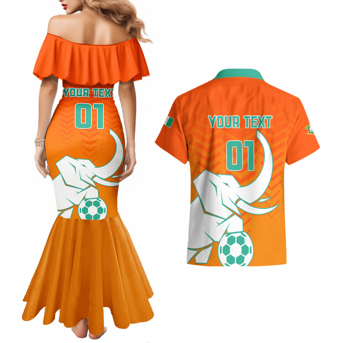 Ivory Coast Football Couples Matching Mermaid Dress and Hawaiian Shirt Go Les Elephants - Wonder Print Shop