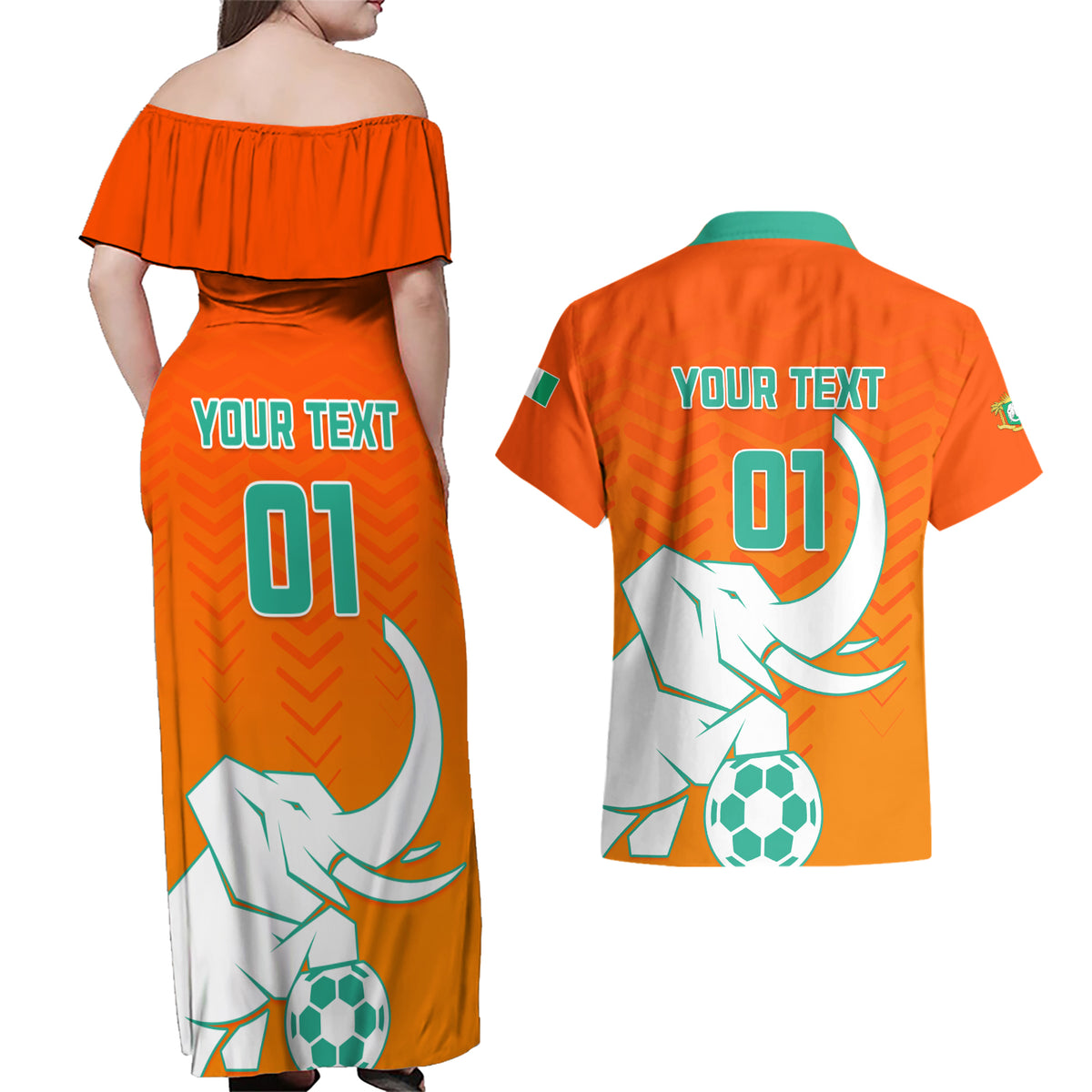 Ivory Coast Football Couples Matching Off Shoulder Maxi Dress and Hawaiian Shirt Go Les Elephants - Wonder Print Shop