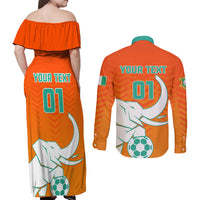 Ivory Coast Football Couples Matching Off Shoulder Maxi Dress and Long Sleeve Button Shirt Go Les Elephants - Wonder Print Shop