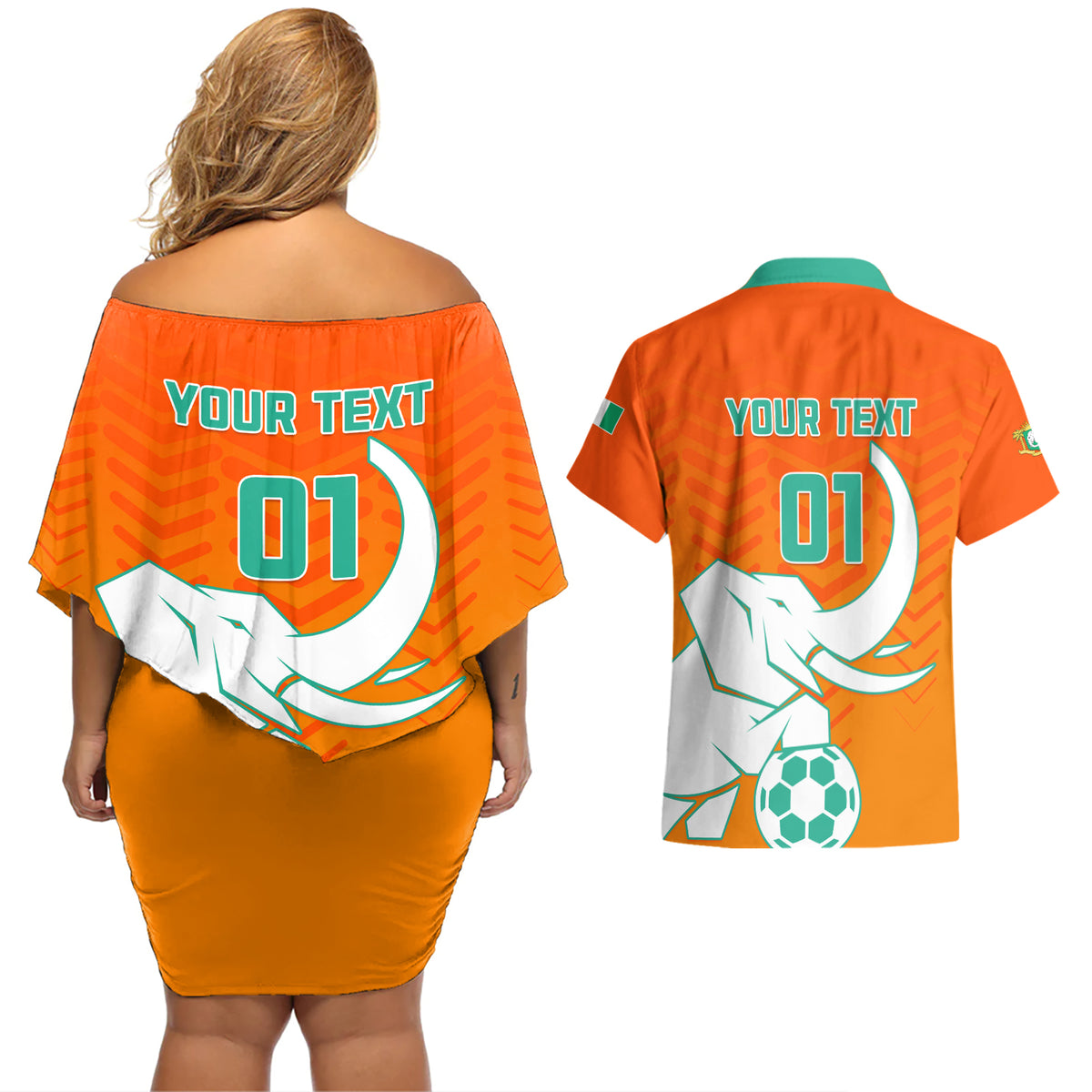 Ivory Coast Football Couples Matching Off Shoulder Short Dress and Hawaiian Shirt Go Les Elephants - Wonder Print Shop