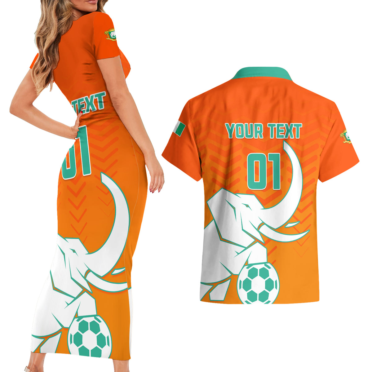 Ivory Coast Football Couples Matching Short Sleeve Bodycon Dress and Hawaiian Shirt Go Les Elephants - Wonder Print Shop