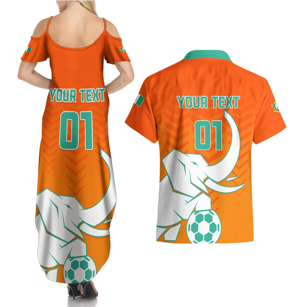 Ivory Coast Football Couples Matching Summer Maxi Dress and Hawaiian Shirt Go Les Elephants - Wonder Print Shop