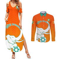 Ivory Coast Football Couples Matching Summer Maxi Dress and Long Sleeve Button Shirt Go Les Elephants - Wonder Print Shop