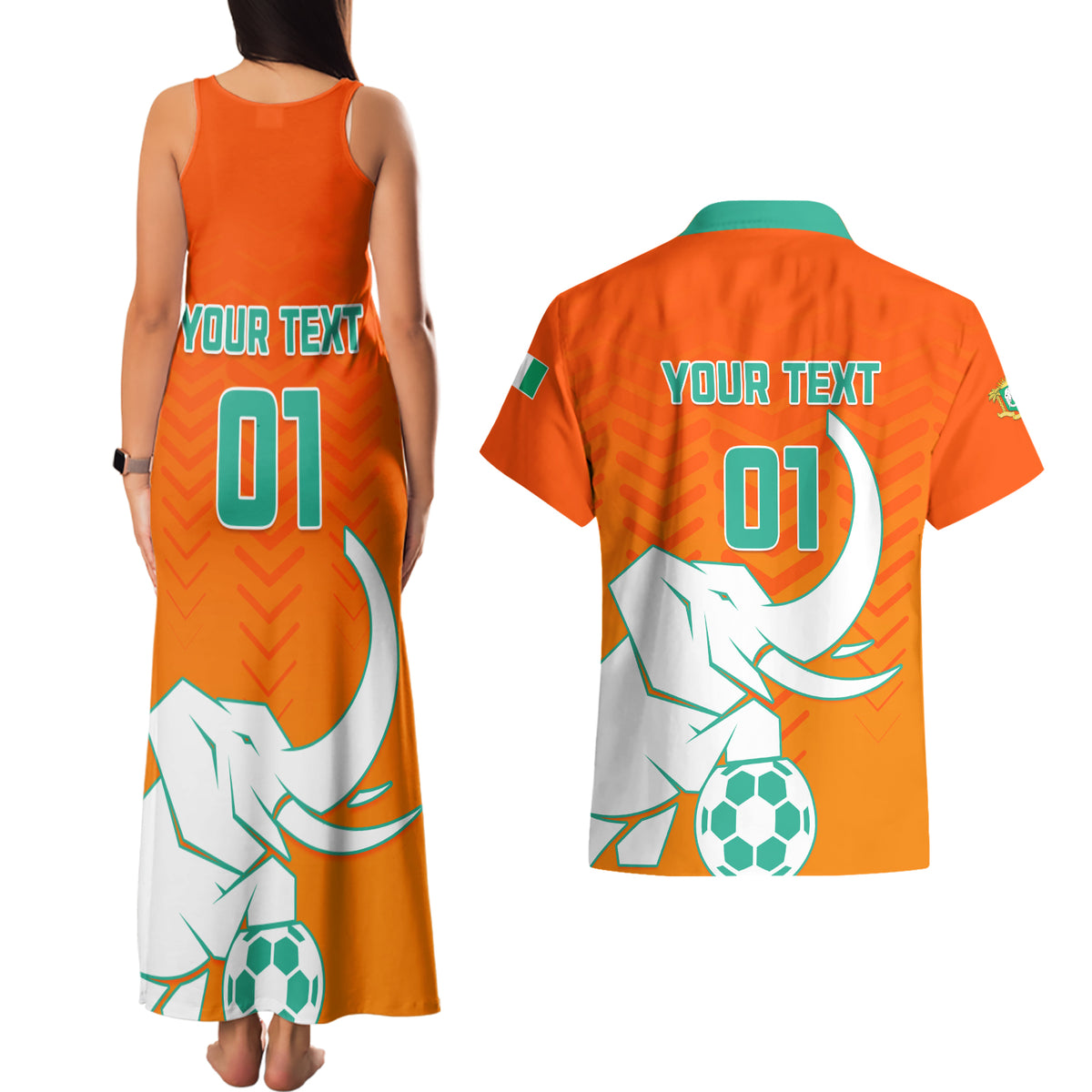 Ivory Coast Football Couples Matching Tank Maxi Dress and Hawaiian Shirt Go Les Elephants - Wonder Print Shop