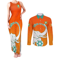 Ivory Coast Football Couples Matching Tank Maxi Dress and Long Sleeve Button Shirt Go Les Elephants - Wonder Print Shop
