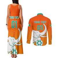 Ivory Coast Football Couples Matching Tank Maxi Dress and Long Sleeve Button Shirt Go Les Elephants - Wonder Print Shop