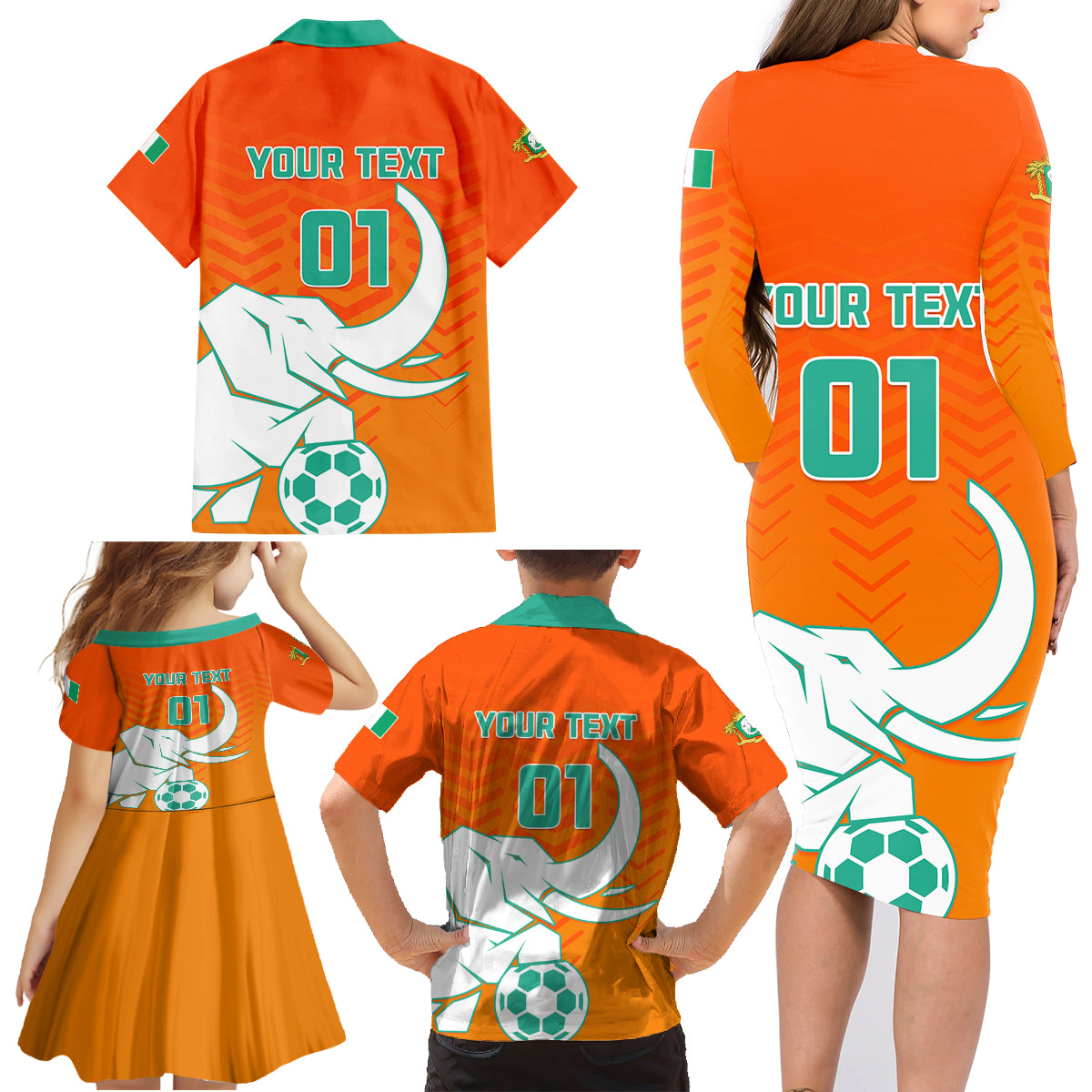Ivory Coast Football Family Matching Long Sleeve Bodycon Dress and Hawaiian Shirt Go Les Elephants - Wonder Print Shop