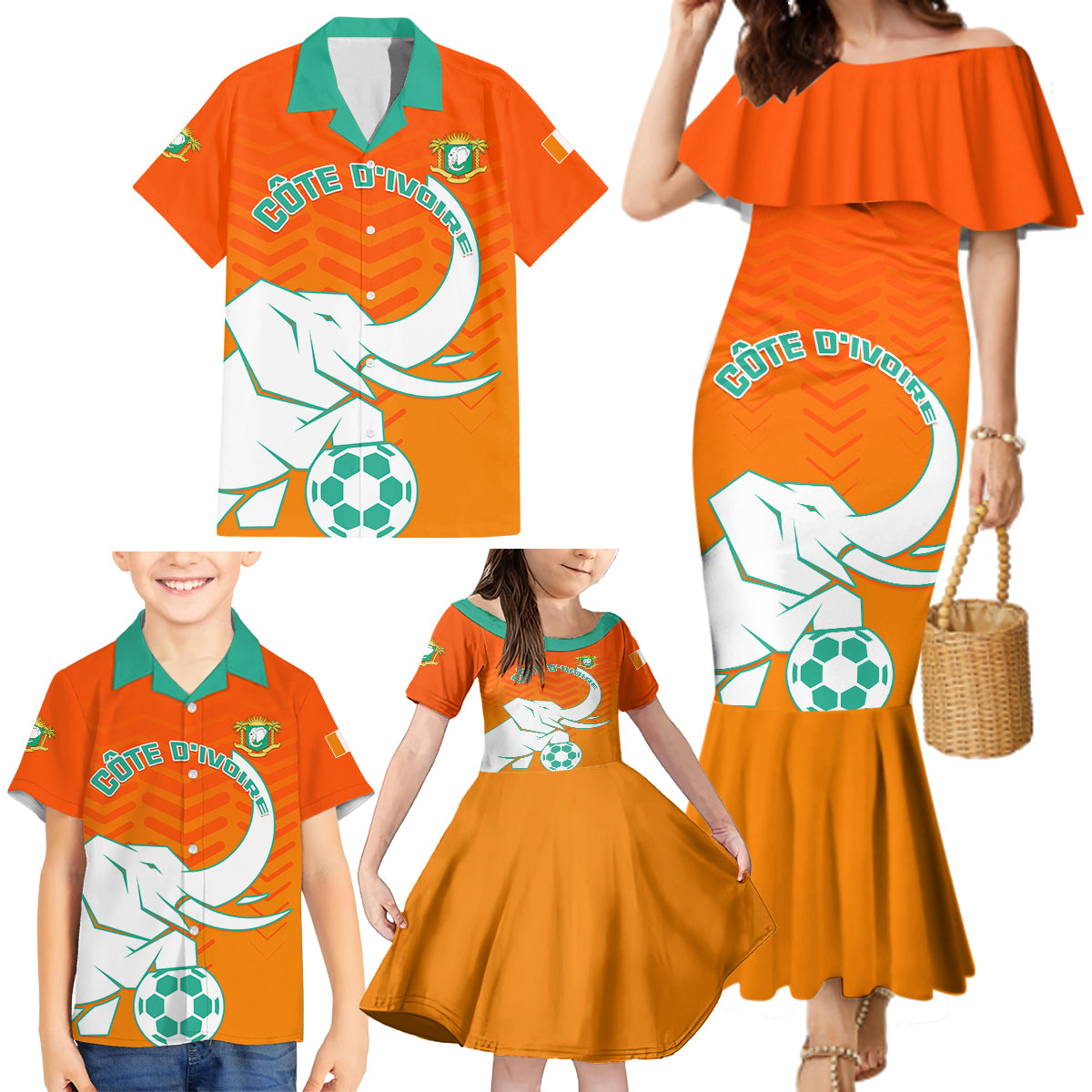 Ivory Coast Football Family Matching Mermaid Dress and Hawaiian Shirt Go Les Elephants - Wonder Print Shop
