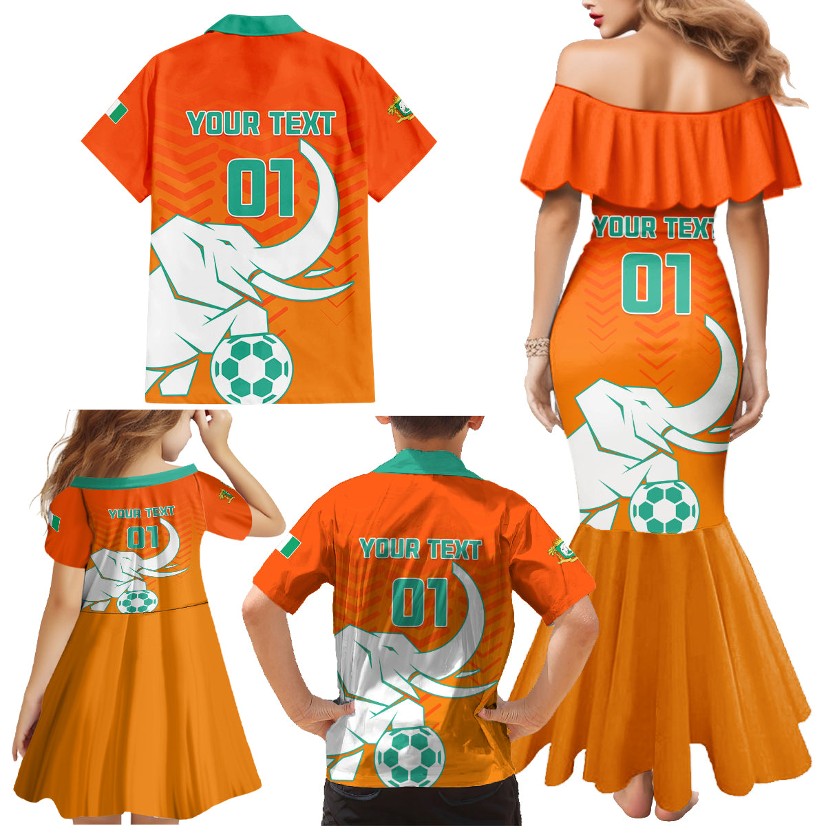 Ivory Coast Football Family Matching Mermaid Dress and Hawaiian Shirt Go Les Elephants - Wonder Print Shop