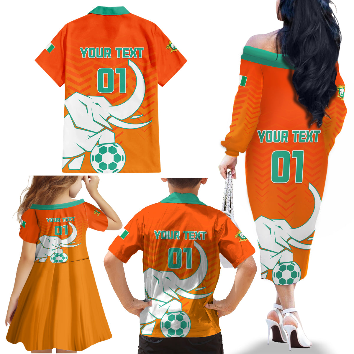 Ivory Coast Football Family Matching Off Shoulder Long Sleeve Dress and Hawaiian Shirt Go Les Elephants - Wonder Print Shop