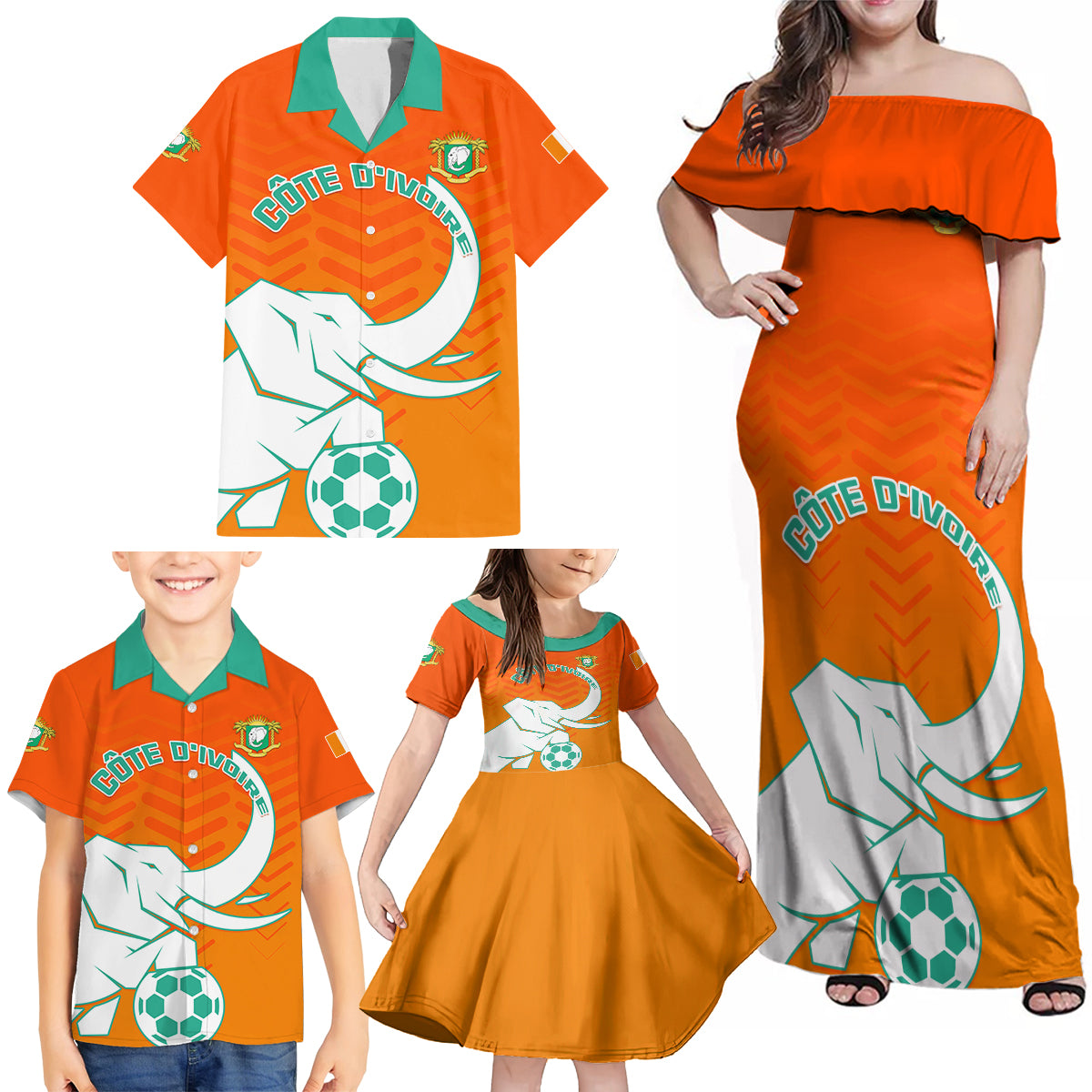 Ivory Coast Football Family Matching Off Shoulder Maxi Dress and Hawaiian Shirt Go Les Elephants - Wonder Print Shop