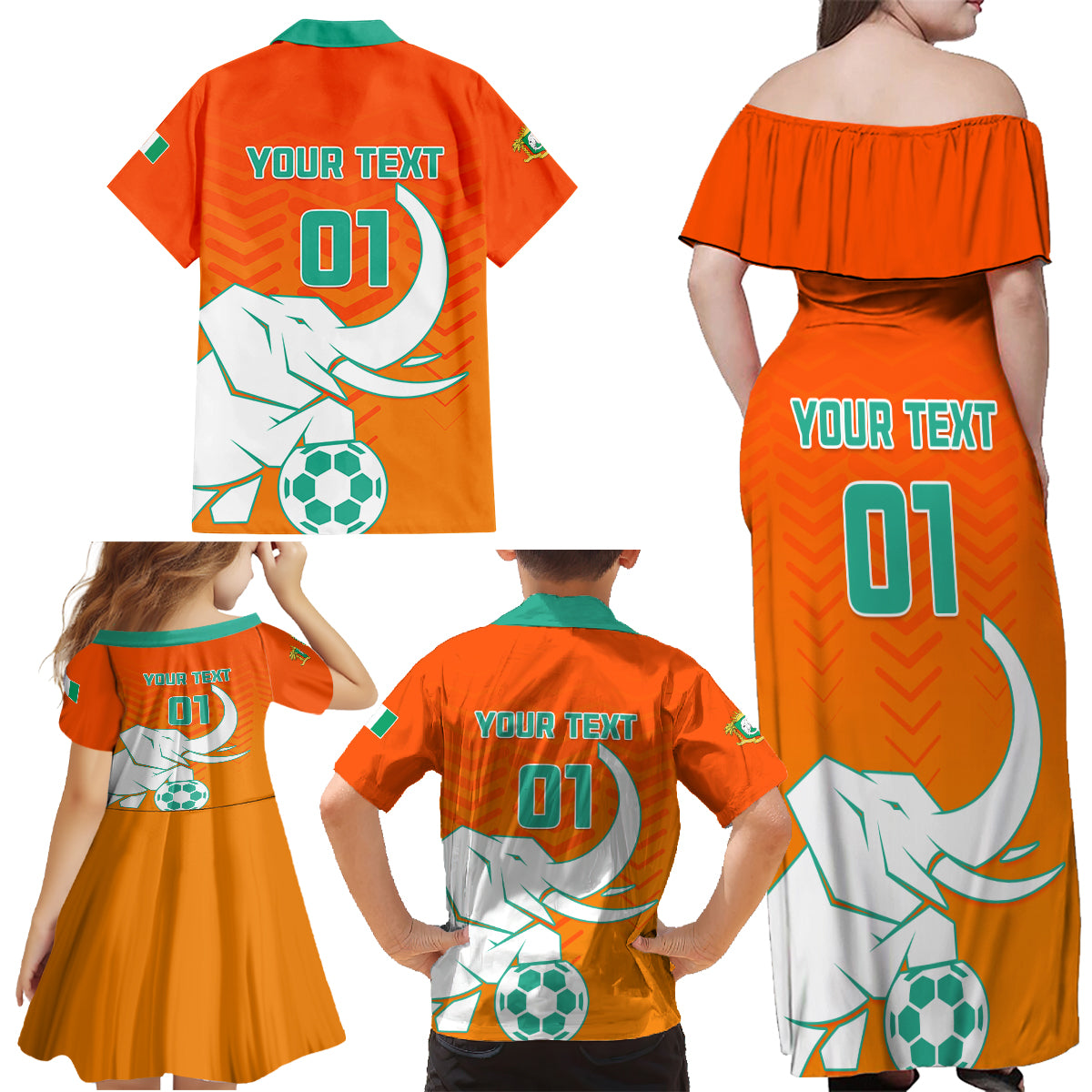 Ivory Coast Football Family Matching Off Shoulder Maxi Dress and Hawaiian Shirt Go Les Elephants - Wonder Print Shop