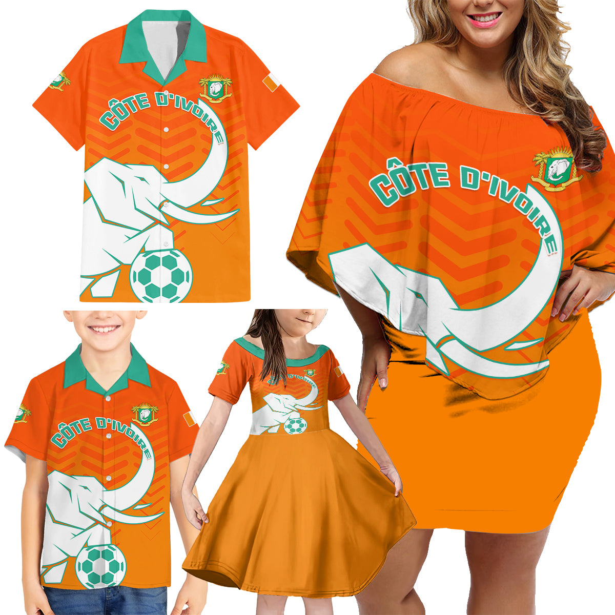 Ivory Coast Football Family Matching Off Shoulder Short Dress and Hawaiian Shirt Go Les Elephants - Wonder Print Shop