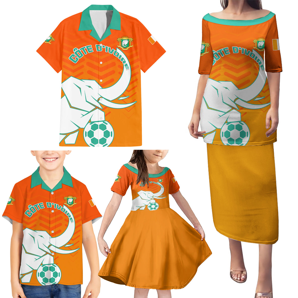 Ivory Coast Football Family Matching Puletasi and Hawaiian Shirt Go Les Elephants - Wonder Print Shop