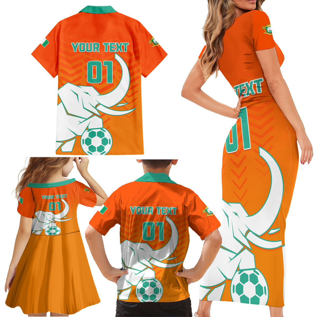 Ivory Coast Football Family Matching Short Sleeve Bodycon Dress and Hawaiian Shirt Go Les Elephants - Wonder Print Shop