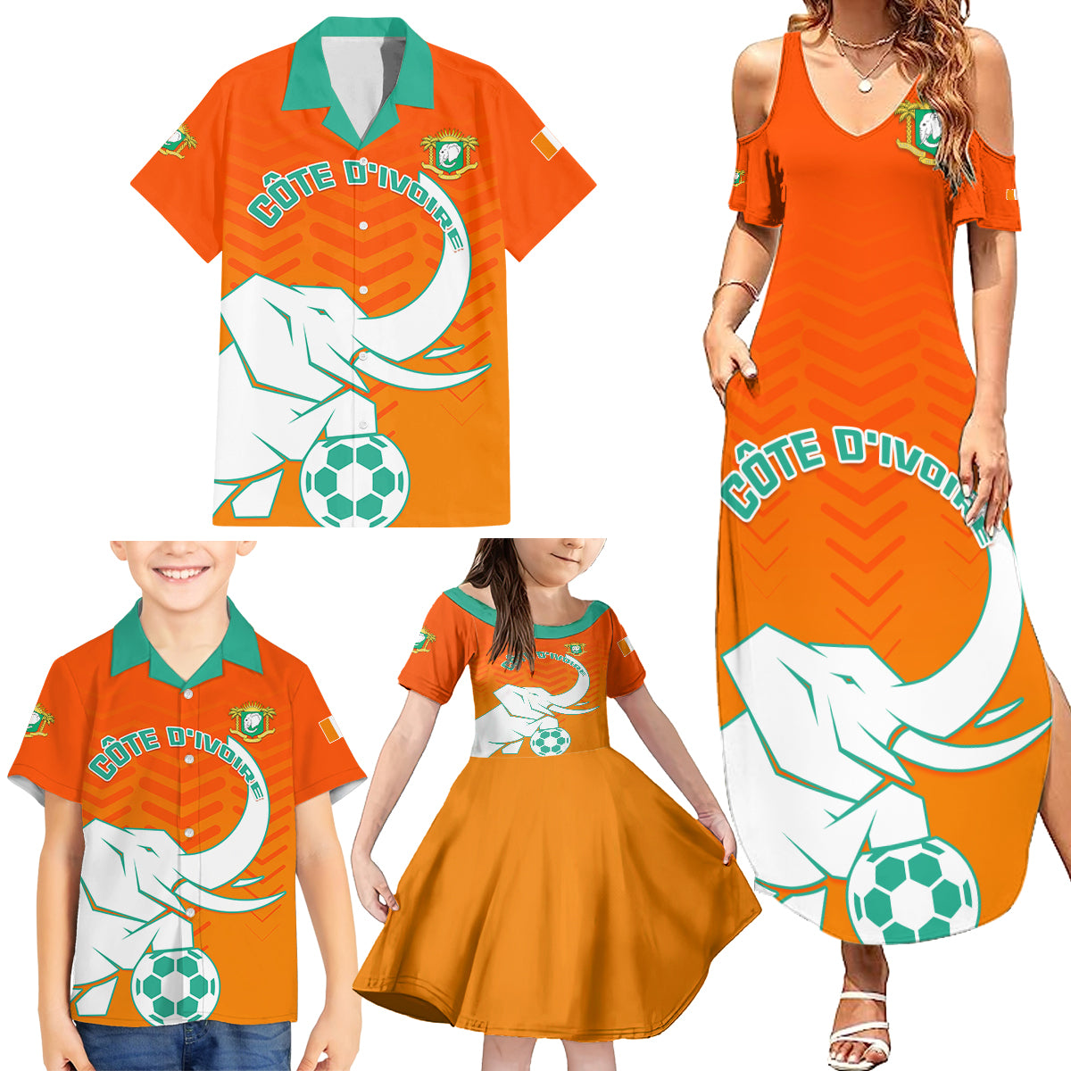 Ivory Coast Football Family Matching Summer Maxi Dress and Hawaiian Shirt Go Les Elephants - Wonder Print Shop