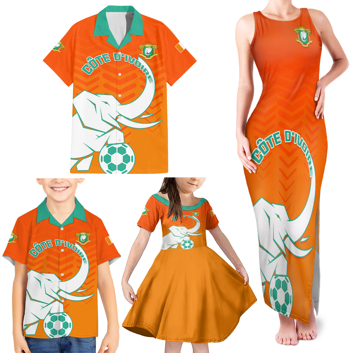 Ivory Coast Football Family Matching Tank Maxi Dress and Hawaiian Shirt Go Les Elephants - Wonder Print Shop