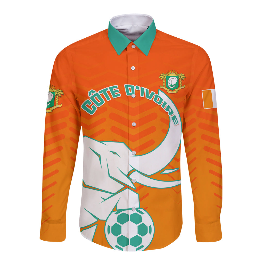 Ivory Coast Football Long Sleeve Button Shirt Go Les Elephants - Wonder Print Shop