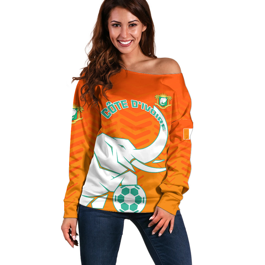 Ivory Coast Football Off Shoulder Sweater Go Les Elephants - Wonder Print Shop