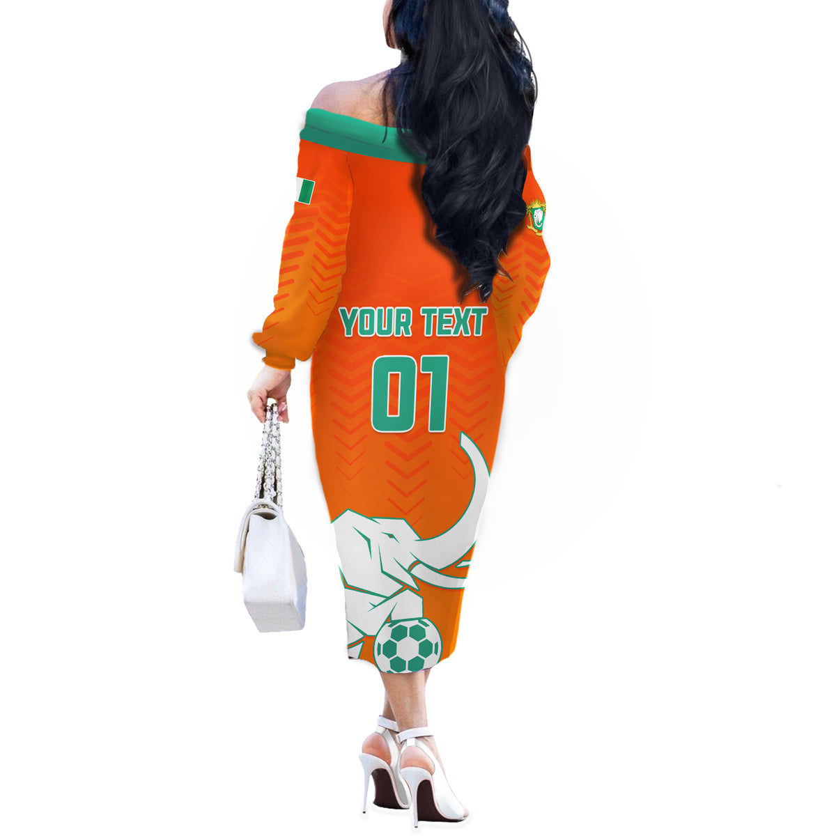 Ivory Coast Football Off The Shoulder Long Sleeve Dress Go Les Elephants - Wonder Print Shop