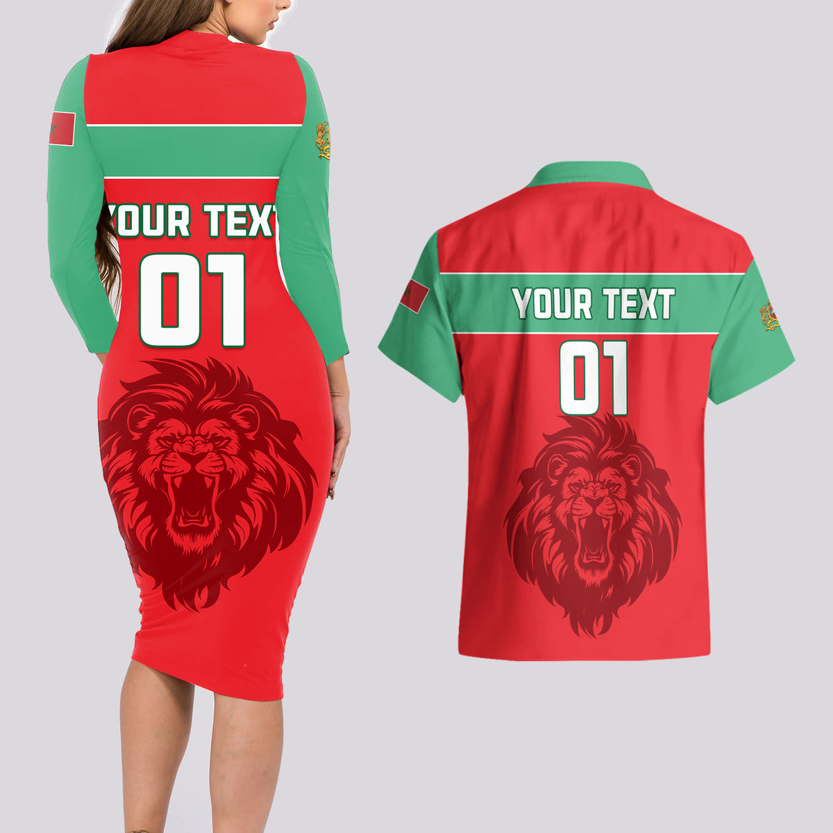 Morocco Football Couples Matching Long Sleeve Bodycon Dress and Hawaiian Shirt Go The Atlas Lions - Wonder Print Shop