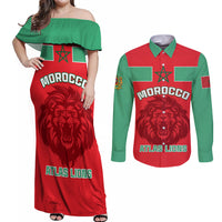Morocco Football Couples Matching Off Shoulder Maxi Dress and Long Sleeve Button Shirt Go The Atlas Lions - Wonder Print Shop