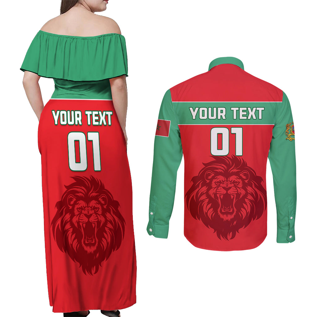 Morocco Football Couples Matching Off Shoulder Maxi Dress and Long Sleeve Button Shirt Go The Atlas Lions - Wonder Print Shop