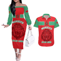 Morocco Football Couples Matching Off The Shoulder Long Sleeve Dress and Hawaiian Shirt Go The Atlas Lions - Wonder Print Shop