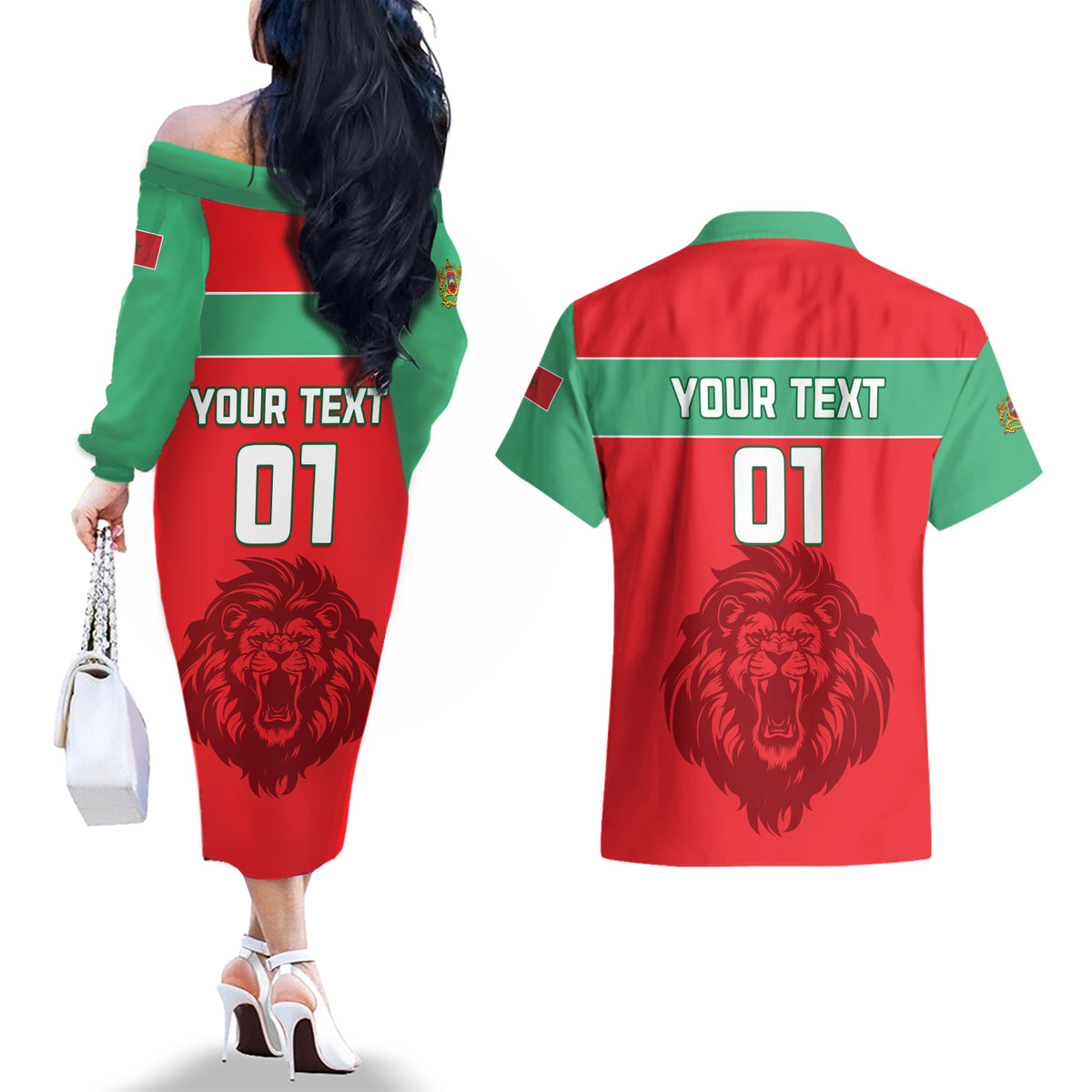 Morocco Football Couples Matching Off The Shoulder Long Sleeve Dress and Hawaiian Shirt Go The Atlas Lions - Wonder Print Shop