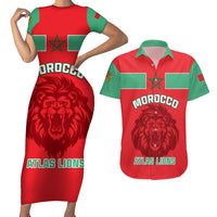 Morocco Football Couples Matching Short Sleeve Bodycon Dress and Hawaiian Shirt Go The Atlas Lions - Wonder Print Shop