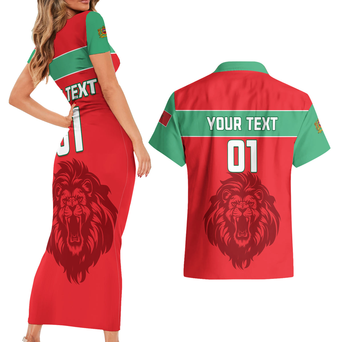 Morocco Football Couples Matching Short Sleeve Bodycon Dress and Hawaiian Shirt Go The Atlas Lions - Wonder Print Shop