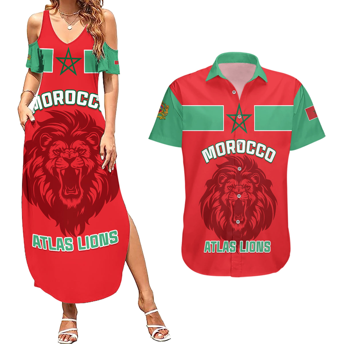 Morocco Football Couples Matching Summer Maxi Dress and Hawaiian Shirt Go The Atlas Lions - Wonder Print Shop