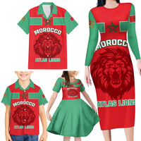 Morocco Football Family Matching Long Sleeve Bodycon Dress and Hawaiian Shirt Go The Atlas Lions - Wonder Print Shop