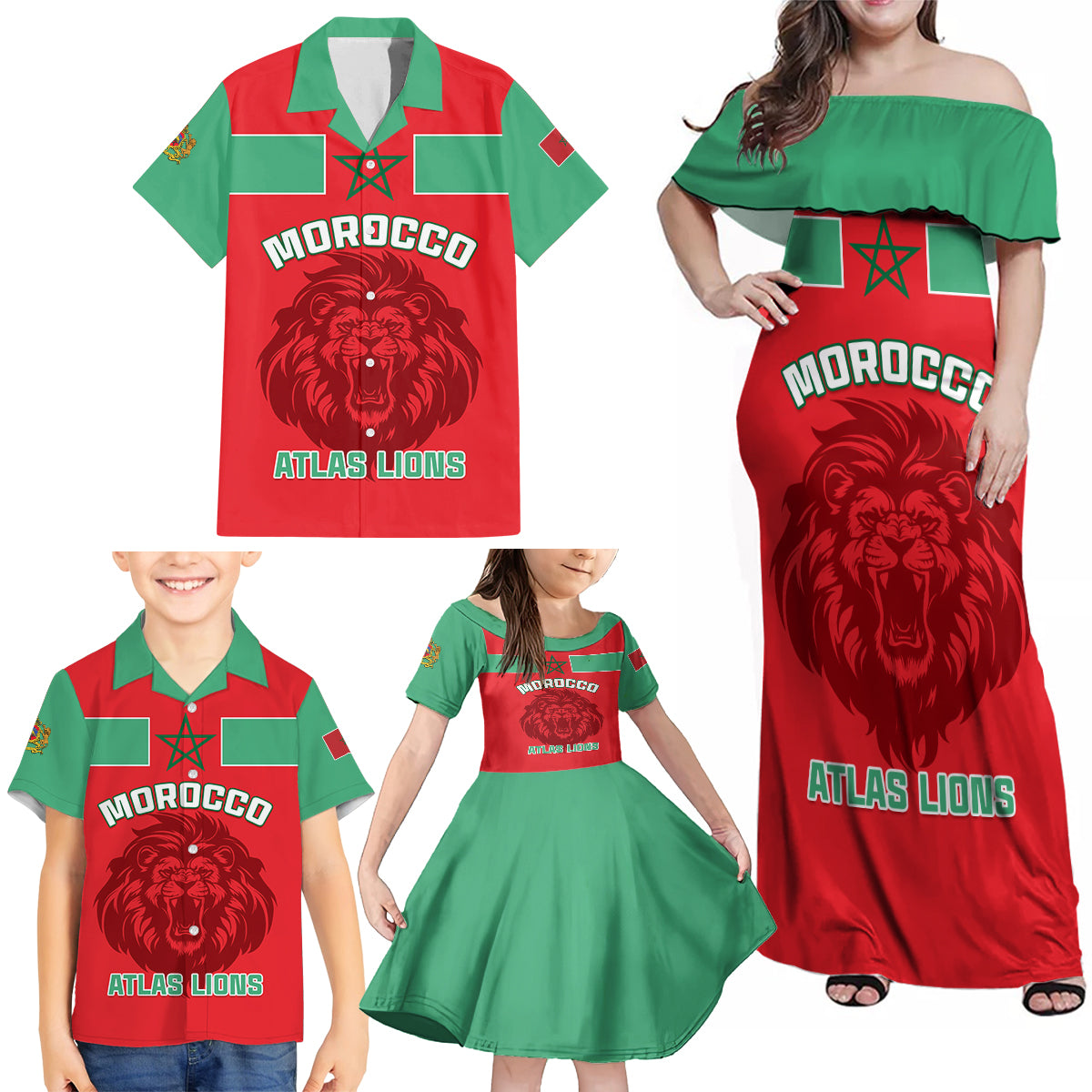 Morocco Football Family Matching Off Shoulder Maxi Dress and Hawaiian Shirt Go The Atlas Lions - Wonder Print Shop