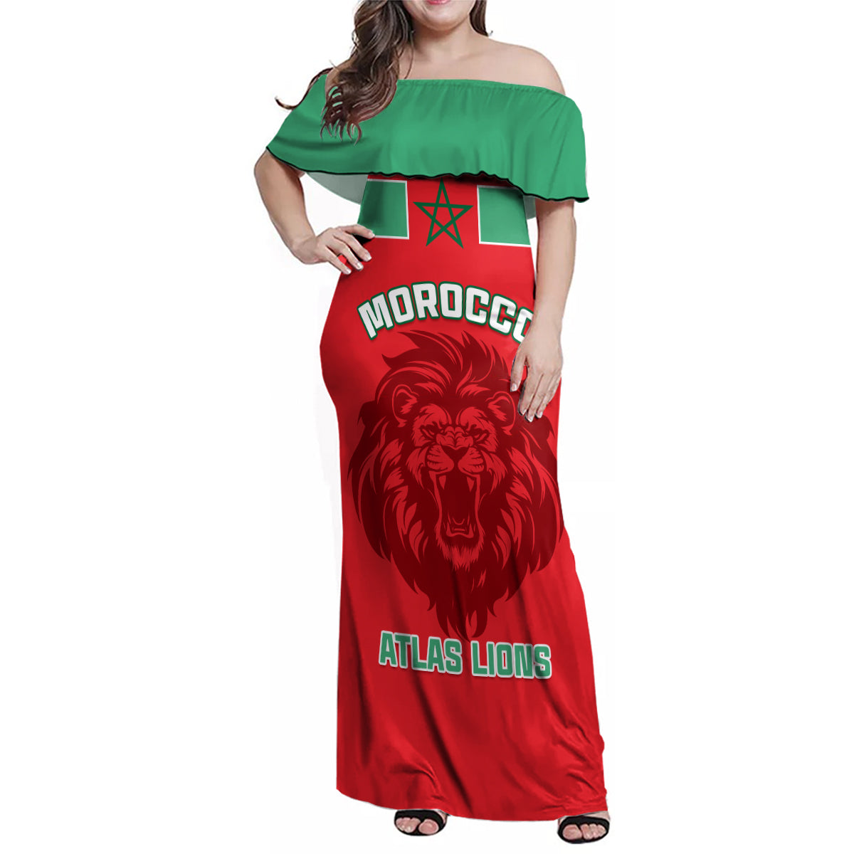Morocco Football Family Matching Off Shoulder Maxi Dress and Hawaiian Shirt Go The Atlas Lions - Wonder Print Shop