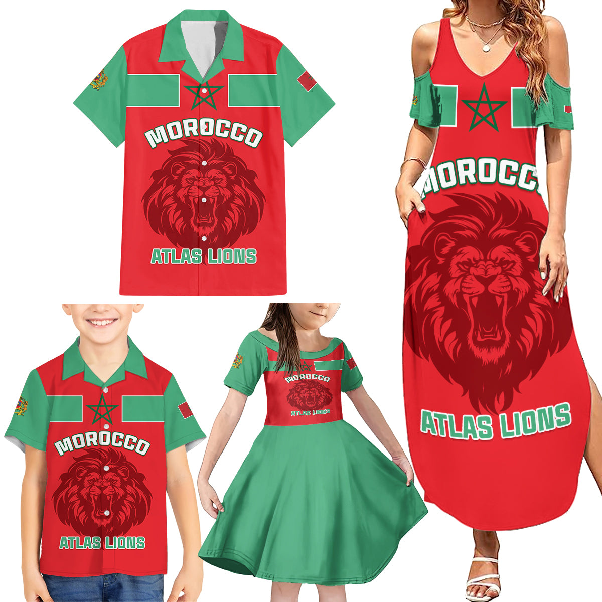 Morocco Football Family Matching Summer Maxi Dress and Hawaiian Shirt Go The Atlas Lions - Wonder Print Shop