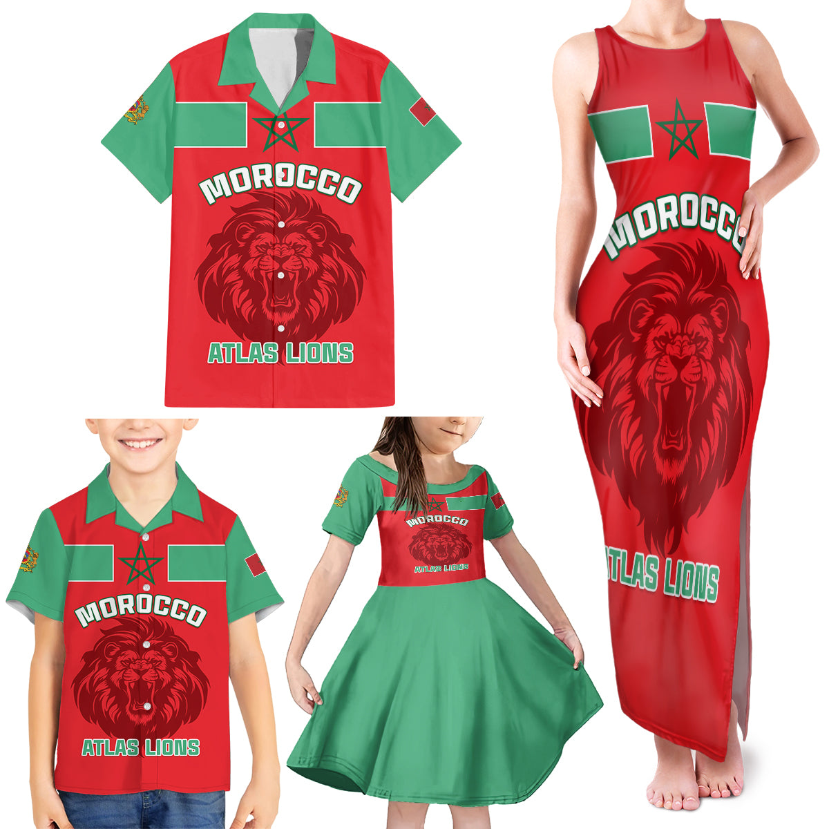 Morocco Football Family Matching Tank Maxi Dress and Hawaiian Shirt Go The Atlas Lions - Wonder Print Shop