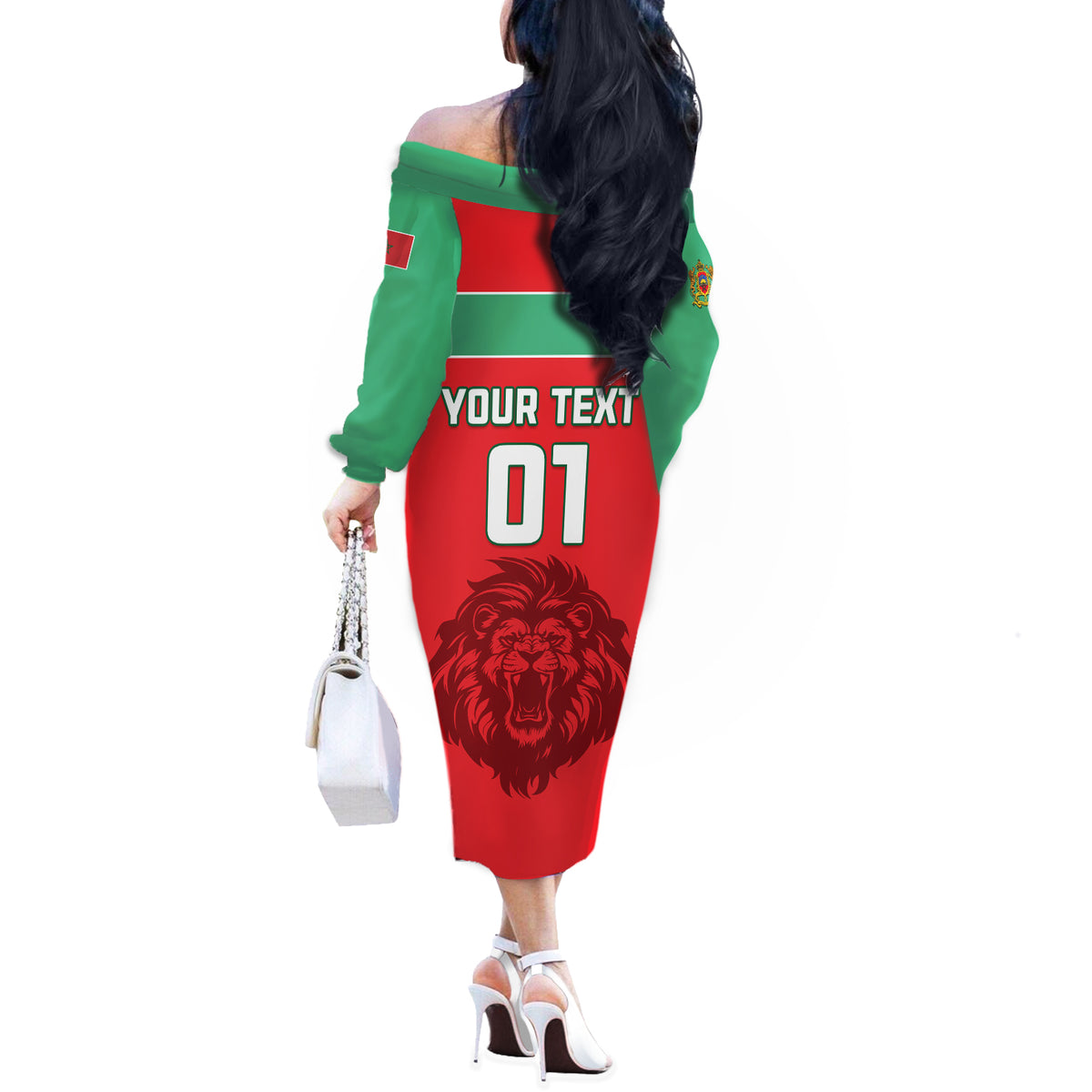 Morocco Football Off The Shoulder Long Sleeve Dress Go The Atlas Lions - Wonder Print Shop