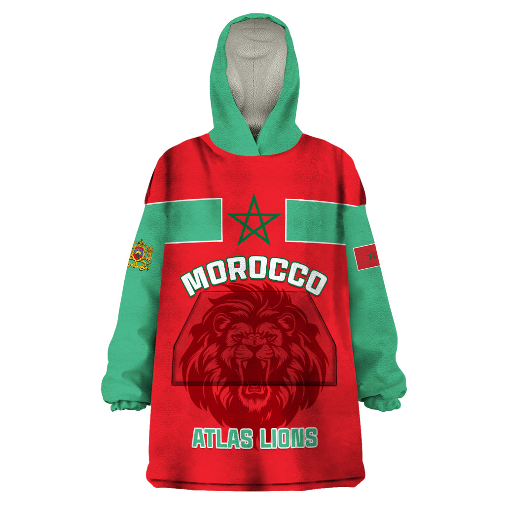 Morocco Football Wearable Blanket Hoodie Go The Atlas Lions - Wonder Print Shop
