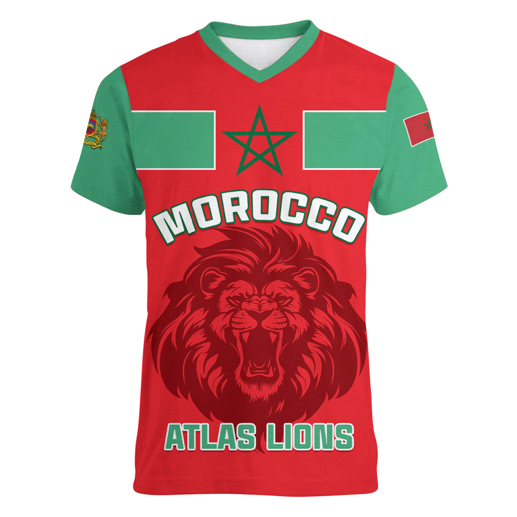 Morocco Football Women V Neck T Shirt Go The Atlas Lions