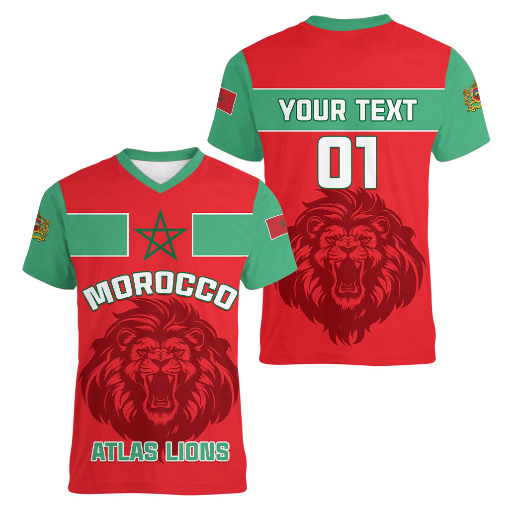 Morocco Football Women V Neck T Shirt Go The Atlas Lions - Wonder Print Shop