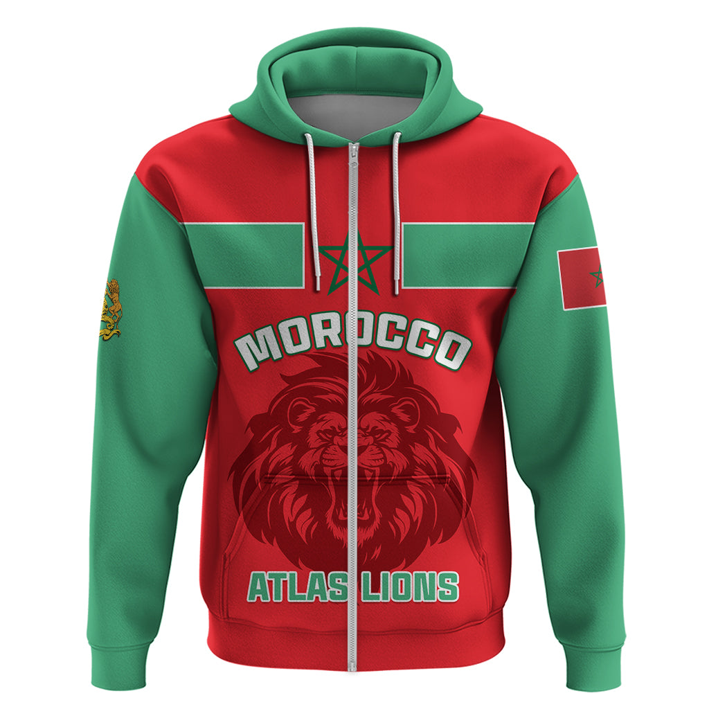 Morocco Football Zip Hoodie Go The Atlas Lions - Wonder Print Shop