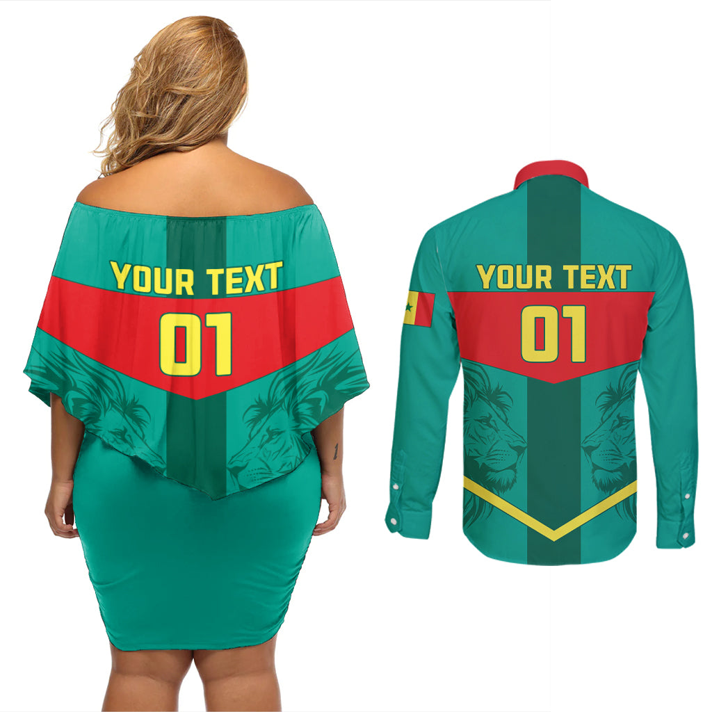 Senegal Football Couples Matching Off Shoulder Short Dress and Long Sleeve Button Shirt Go Lions of Teranga - Wonder Print Shop