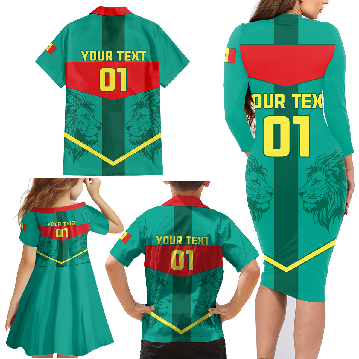 Senegal Football Family Matching Long Sleeve Bodycon Dress and Hawaiian Shirt Go Lions of Teranga - Wonder Print Shop